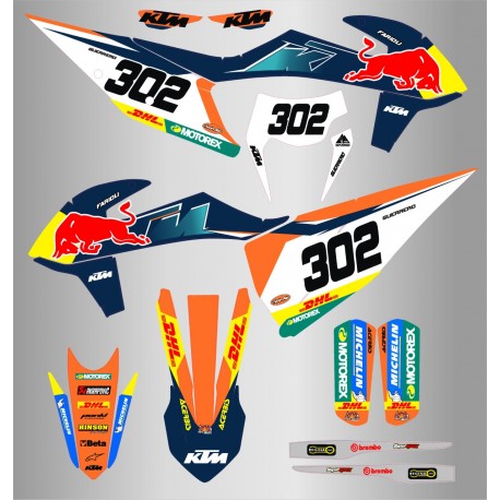 Kit de Adhesivos Factory RedBull Ktm Exc/Exc-f 20-22 Naranja/Azul.