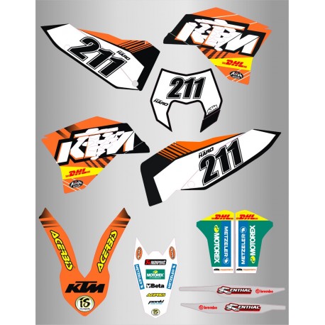 Kit de Adhesivos Dhl Factory Ktm Exc/Exc-f 08-11 Naranja/Negro.