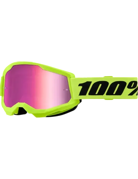 Gafas 100% Strata 2 Amarillo Flúor - Lente Espejo.