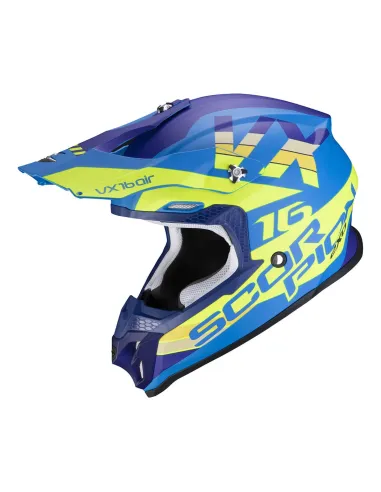 Casco Scorpion Vx-16 Air X-Turn Amarillo/Azul Mate.
