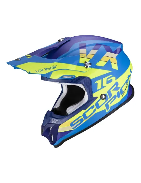 Casco Scorpion Vx-16 Air X-Turn Amarillo/Azul Mate.