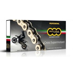 Cadena Regina 520 Rx3 Sin Retenes 120Pasos/Enganche Clip/ Súper Reforzada Color Dorada.