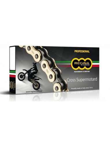 Cadena Regina 520 Rx3 Sin Retenes 120Pasos/Enganche Clip/ Súper Reforzada Color Dorada.