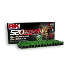 Cadena RK 520 Mxz4 Sin Retenes 120Pasos/Enganche Clip/ Súper Reforzada Color Verde.