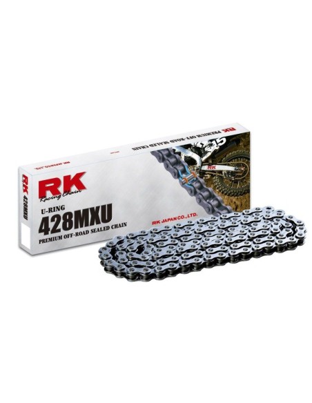 Cadena RK 428 Mxu Con Retenes 126Pasos/Enganche Clip/ Color Plata.
