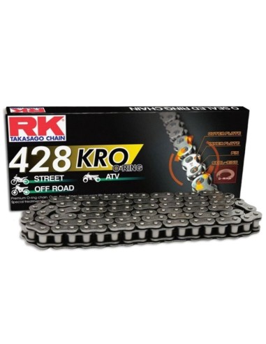 Cadena RK 428 Kro Con Retenes 132Pasos/Enganche Clip/ Color Plata.