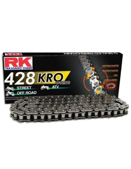 Cadena RK 428 Kro Con Retenes 132Pasos/Enganche Clip/ Color Plata.