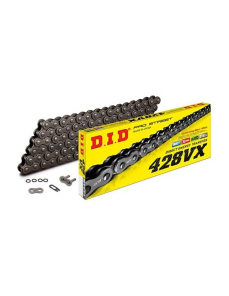 Cadena D.I.D 428 Vx Con Retenes 130Pasos/Enganche Clip/ Color Plata.