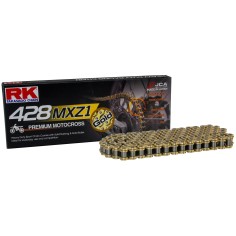 Cadena RK 428 Mxz Sin Retenes 120Pasos/Enganche Clip/ Color Oro.