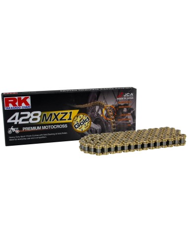 Cadena RK 428 Mxz Sin Retenes 120Pasos/Enganche Clip/ Color Oro.