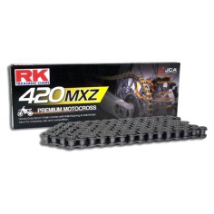Cadena RK 420 Mxz Sin Retenes 114Pasos/Enganche Clip/Súper Reforzada/ Color Plata.