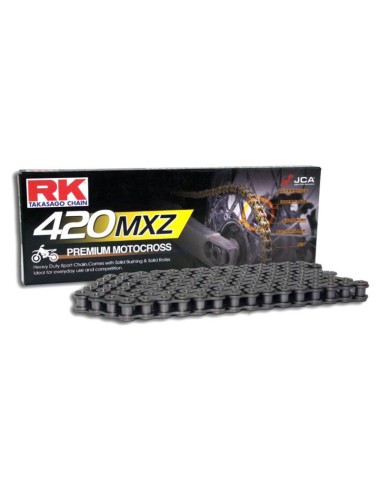 Cadena RK 420 Mxz Sin Retenes 114Pasos/Enganche Clip/Súper Reforzada/ Color Plata.