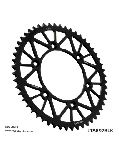 Corona de Aluminio Jt Ktm Sx/Exc 125-500 98-26/Husqvarna Te/Fe 125-501 14-27/Gas Gas Ec/Mc 125-500 21-27 Negro.
