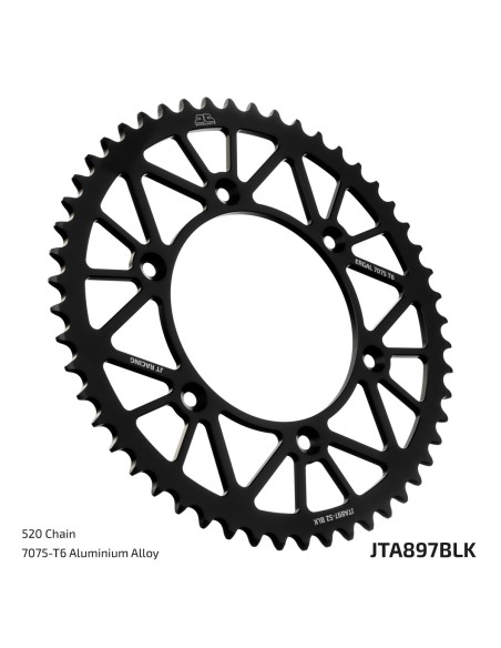 Corona de Aluminio Jt Ktm Sx/Exc 125-500 98-26/Husqvarna Te/Fe 125-501 14-27/Gas Gas Ec/Mc 125-500 21-27 Negro.