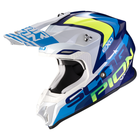 CASCO SCORPION VX-16 AIR NATION AZUL/BLANCO/AMARILLO NEON