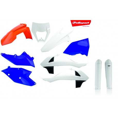 Kit Completo Plásticos Polisport Ktm Exc/Excf 17-19 Blanco/Azul/Naranja.