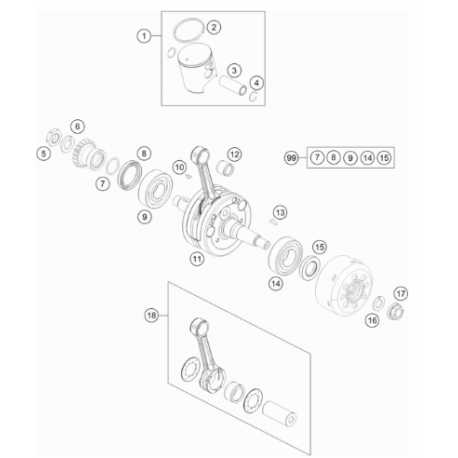 Kit Rodamientos y Retenes Cigueñal Original Ktm Sx 85 18-22.
