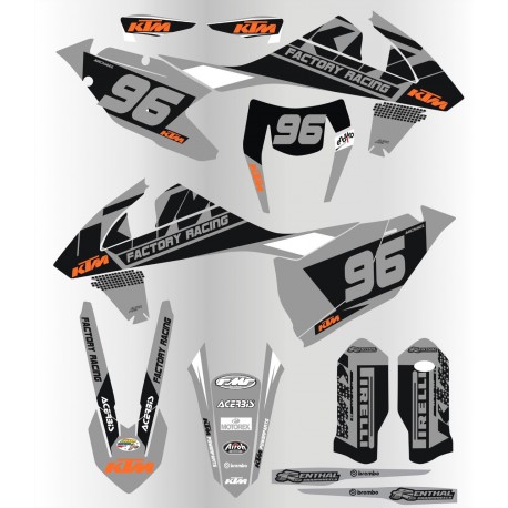 Kit de Adhesivos Factory Racing Ktm Exc/Exc-f 17-19 Gris/Negro.