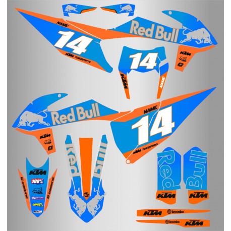 Kit de Adhesivos Red Bull Ktm Exc/Exc-f 20-22 Azul/Naranja.