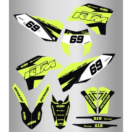 Kit de Adhesivos Flúor Ktm Exc/Exc-f 08-11 Amarillo Flúor/Negro.