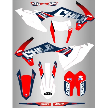 Kit de Adhesivos Six Days Chile Ktm Exc/Exc-f 17-19 Rojo/Azul.