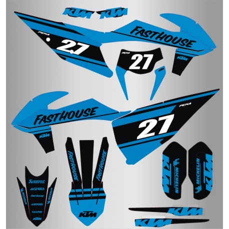 Kit de Adhesivos FastHouse Ktm Exc/Exc-f 20-22 Negro/Azul.