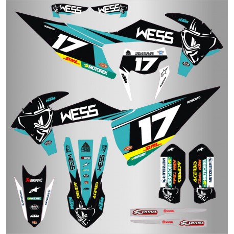 Kit de Adhesivos WESS Ktm Exc/Exc-f 20-22 Negro/Verde Agua.